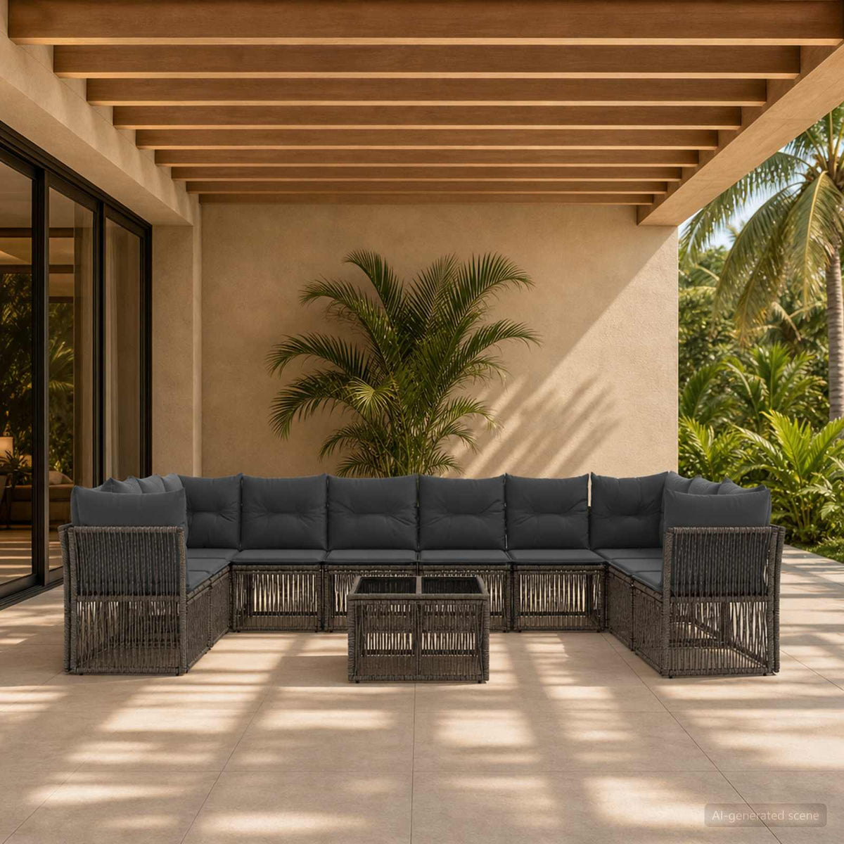 Tuinbankenset 11 pcs Grijs poly rattan is nu te koop bij PeponiXL, paradijselijk wonen!