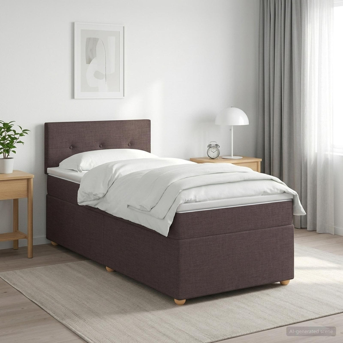 Boxspringbed met matras Donkerbruin 100 x 200 cm Stof is nu te koop bij PeponiXL, paradijselijk wonen!