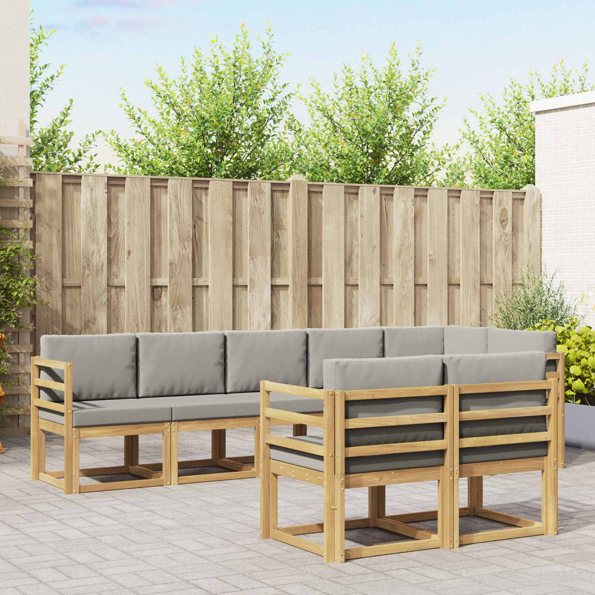 Buiten bankenset met kussen 8 pcs Wit en Lichtgrijs is nu te koop bij PeponiXL, paradijselijk wonen!