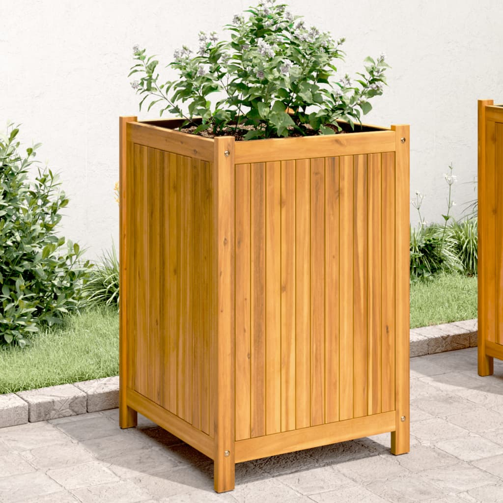 Plantenbak met voering 50x50x75 cm massief acaciahout is nu te koop bij PeponiXL, paradijselijk wonen!