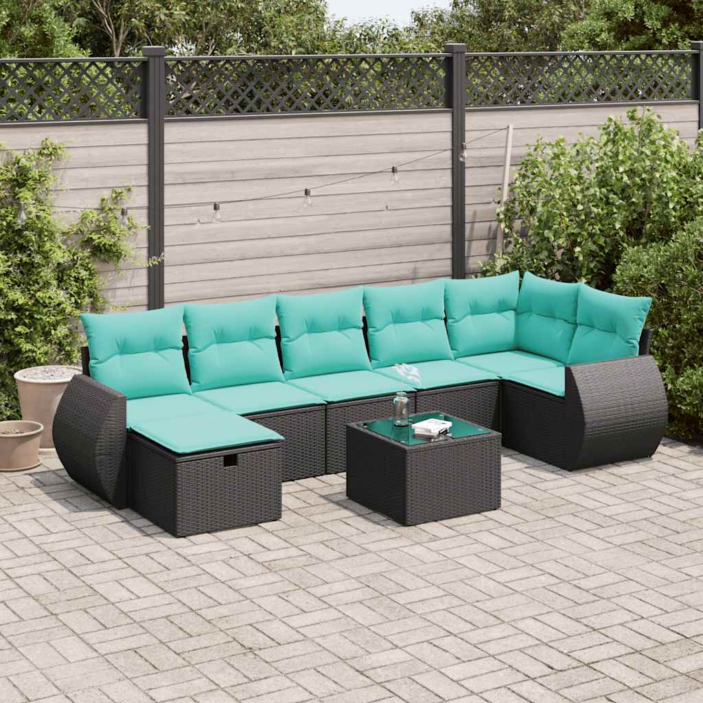 8-delige Loungeset met kussens poly rattan zwart is nu te koop bij PeponiXL, paradijselijk wonen!