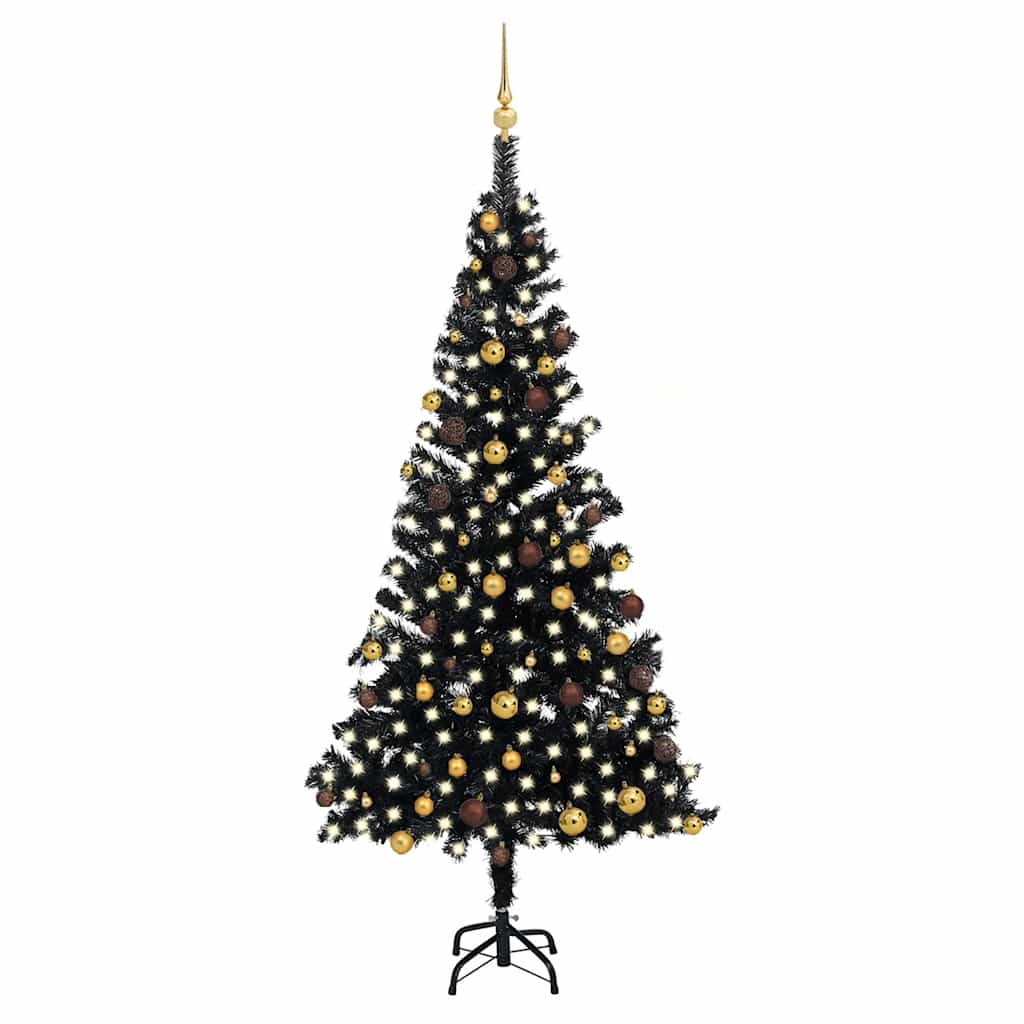 Kunstkerstboom met verlichting en kerstballen 210 cm PVC zwart is nu te koop bij PeponiXL, paradijselijk wonen!