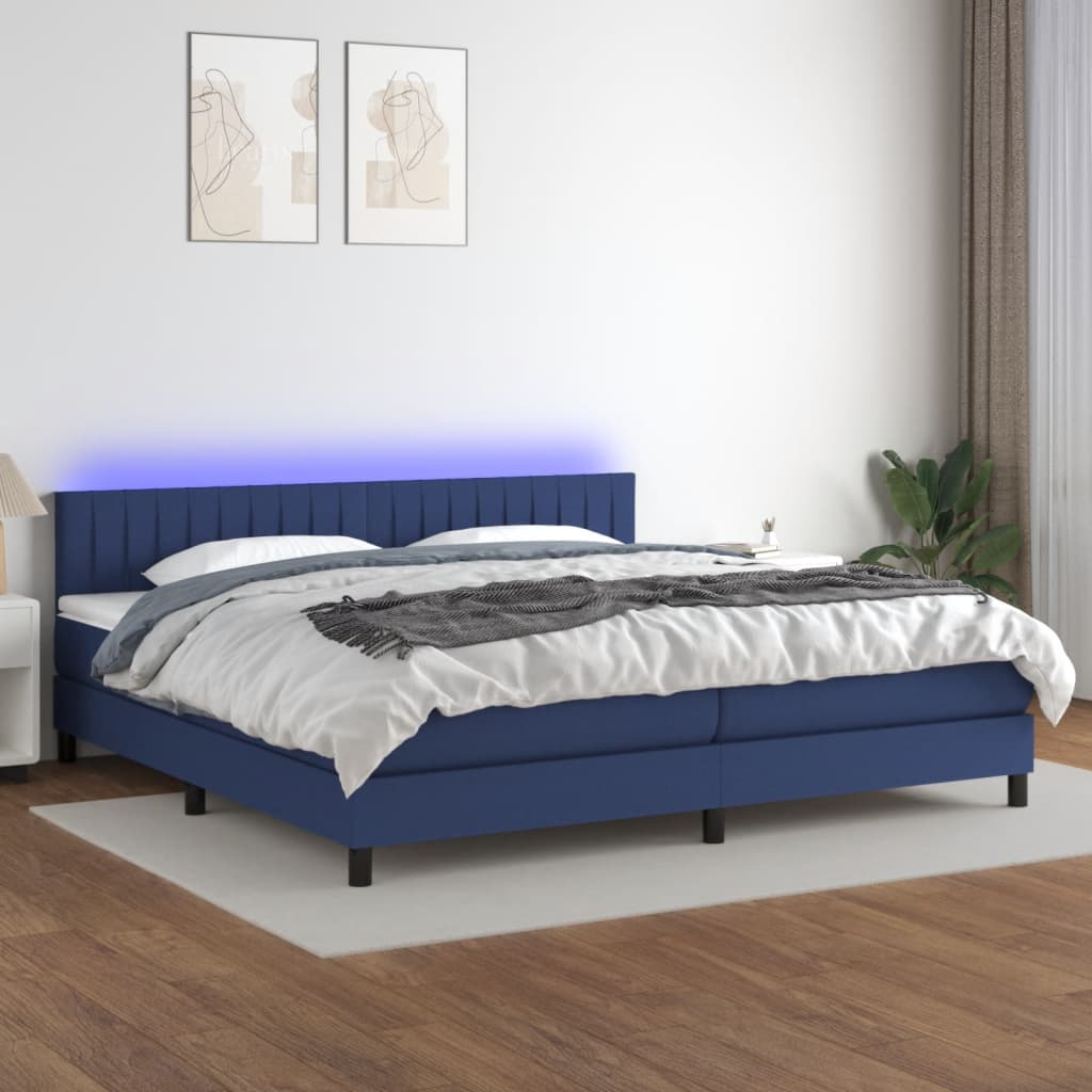 Boxspring met matras en LED stof blauw 200x200 cm is nu te koop bij PeponiXL, paradijselijk wonen!