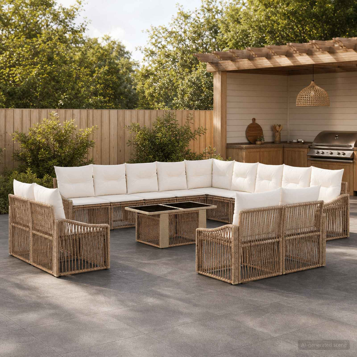 Tuinbankenset 14 st Beige en Crème Wit poly rattan is nu te koop bij PeponiXL, paradijselijk wonen!