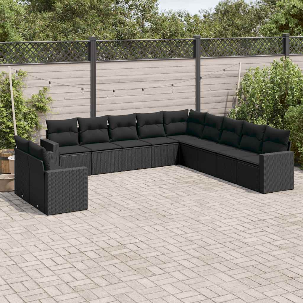 11-delige Loungeset met kussens poly rattan zwart is nu te koop bij PeponiXL, paradijselijk wonen!