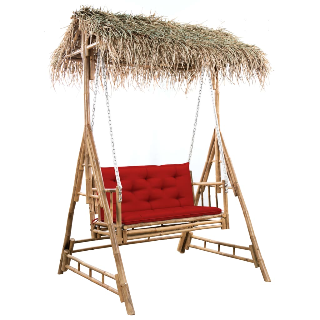 Schommelbank 2-zits met palmbladeren en kussen 202 cm bamboe is nu te koop bij PeponiXL, paradijselijk wonen!
