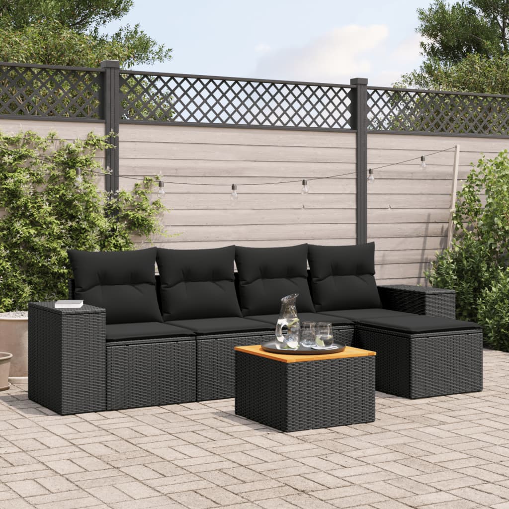 6-delige Loungeset met kussens poly rattan zwart is nu te koop bij PeponiXL, paradijselijk wonen!