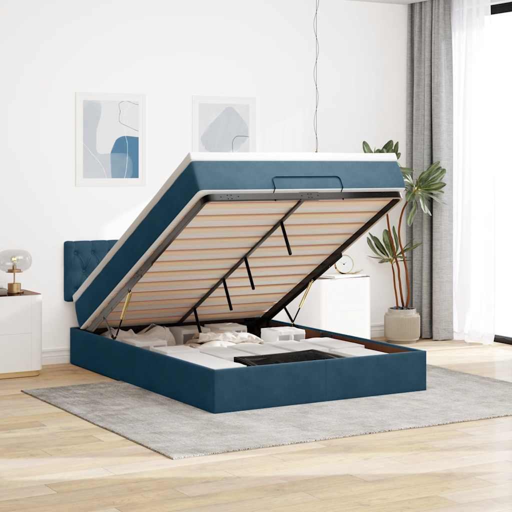 Ottoman bed met matras en LED's 140x190cm fluweel donkerblauw is nu te koop bij PeponiXL, paradijselijk wonen!