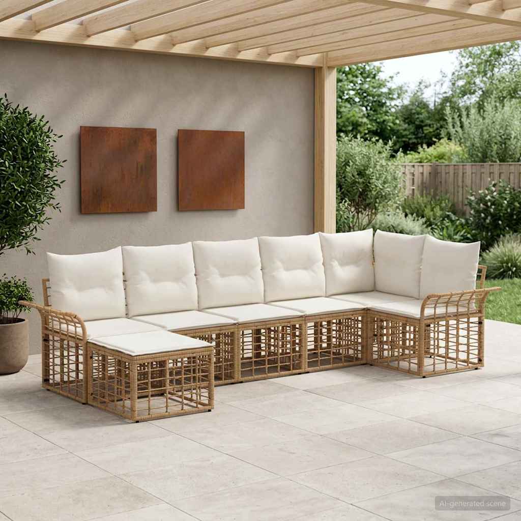 Buiten bankenset 7 pcs Natuurlijk en Crème Wit Polyester is nu te koop bij PeponiXL, paradijselijk wonen!