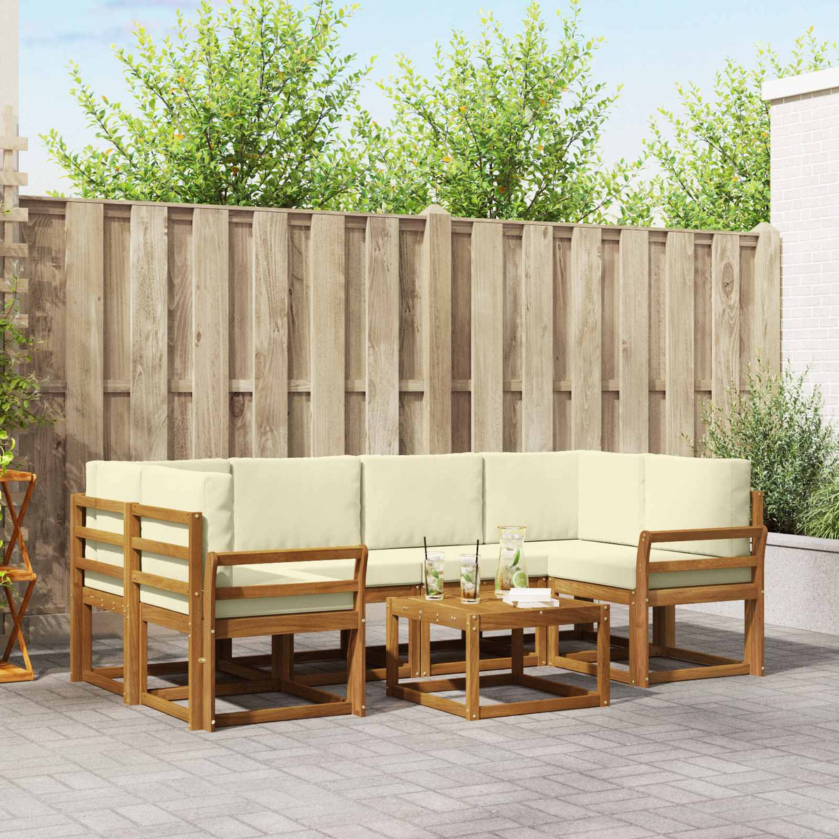 Buiten bankenset met kussen 7 pcs Natuurlijk en Crème is nu te koop bij PeponiXL, paradijselijk wonen!