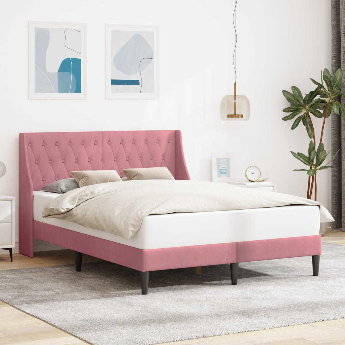 Bedframe met hoofdeinde Roze 160 x 200 cm Fluweel is nu te koop bij PeponiXL, paradijselijk wonen!