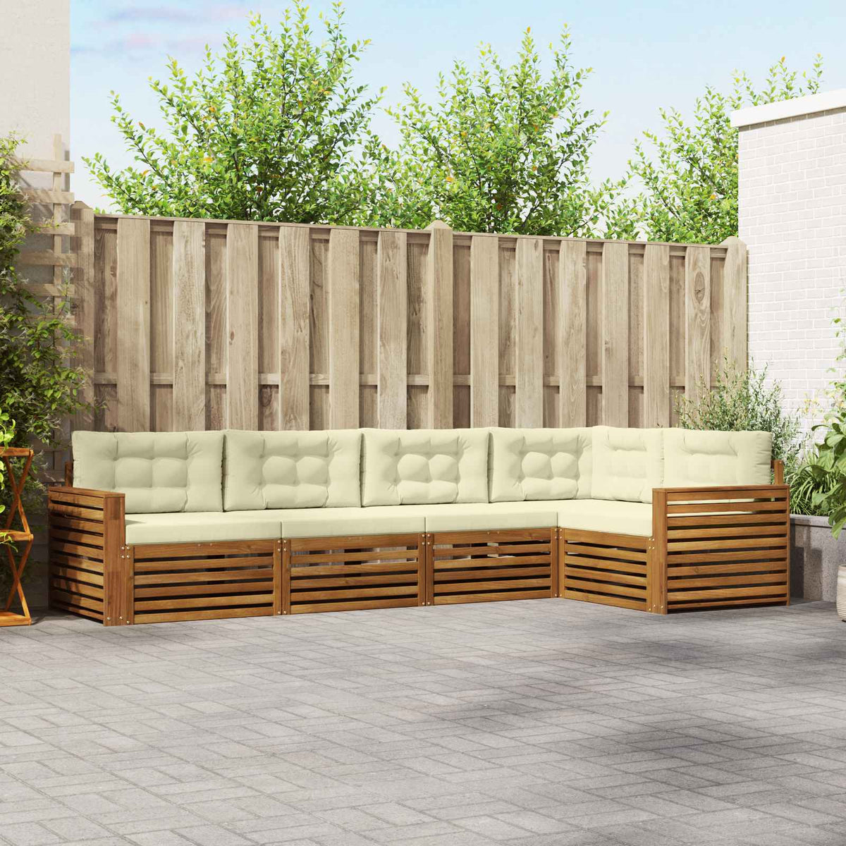 Buiten bankenset met kussen 5 pcs Natuurlijk en Crème is nu te koop bij PeponiXL, paradijselijk wonen!