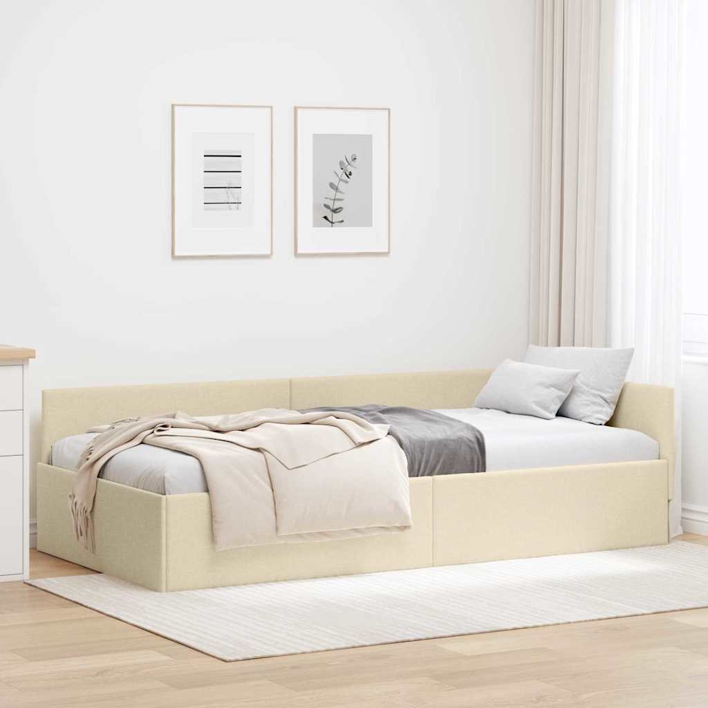 Hoekbedframe met hoofdeinde Crème 90 cm x 190 cm Stof is nu te koop bij PeponiXL, paradijselijk wonen!