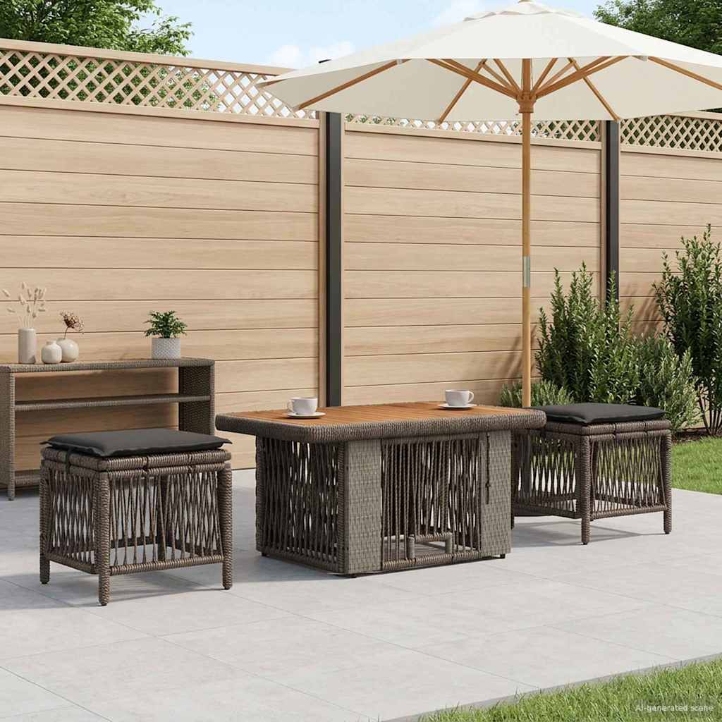 Tuin eettafelset 3 pcs Grijs en Donkergrijs poly rattan is nu te koop bij PeponiXL, paradijselijk wonen!