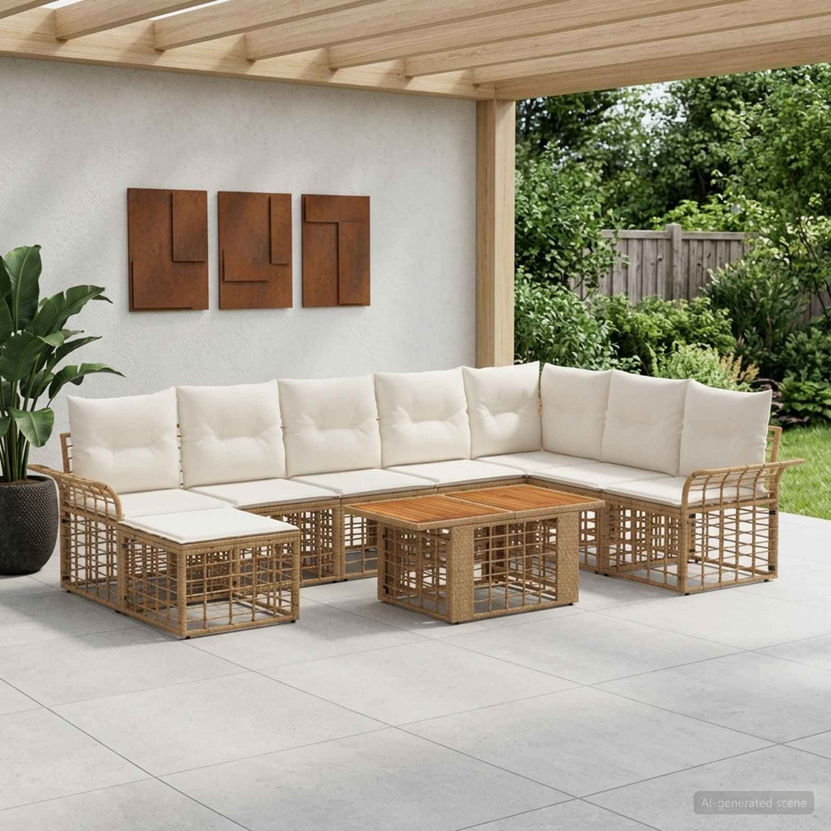 Tuinbankenset 9 st Natuurlijk en Crème Wit poly rattan is nu te koop bij PeponiXL, paradijselijk wonen!