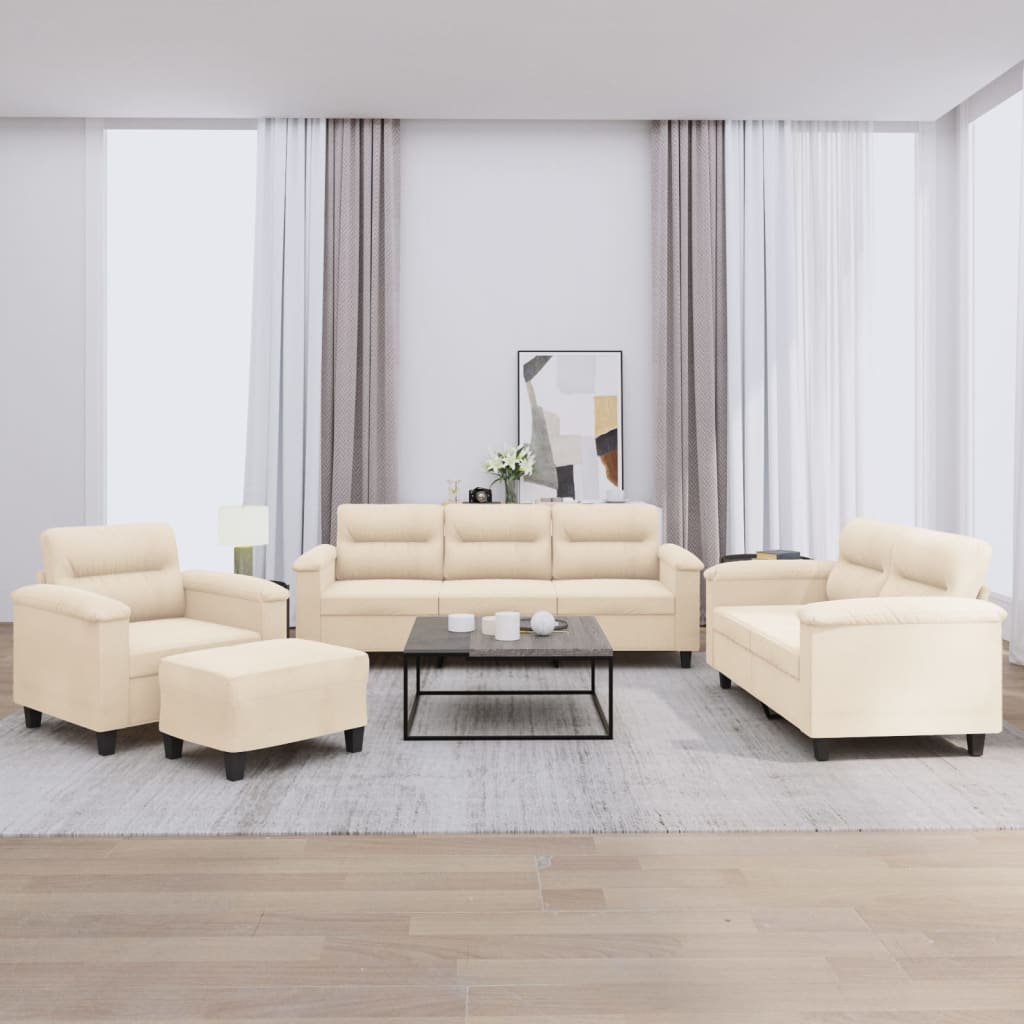 4-delige Loungeset met kussens microvezelstof beige is nu te koop bij PeponiXL, paradijselijk wonen!