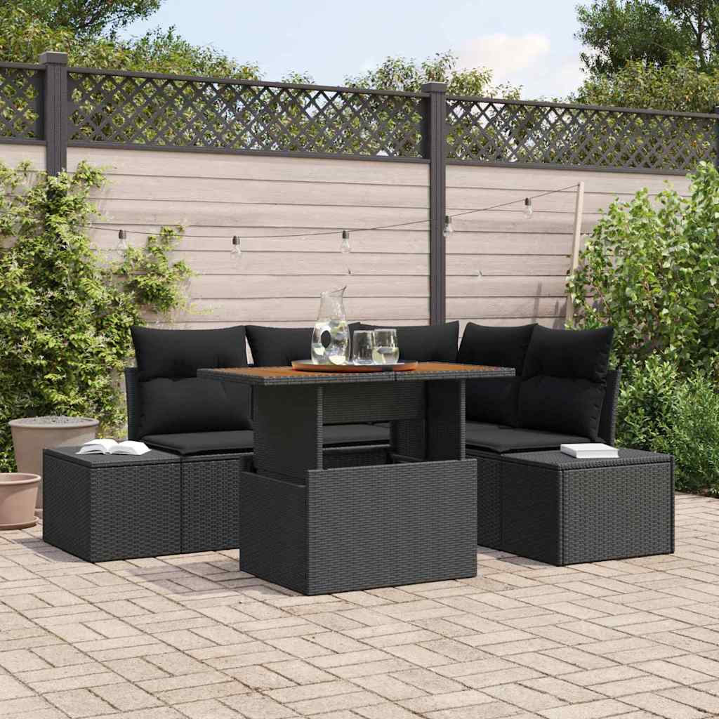 Tuin Sofa Set met opslag 5 pcs Zwart Poly riet is nu te koop bij PeponiXL, paradijselijk wonen!
