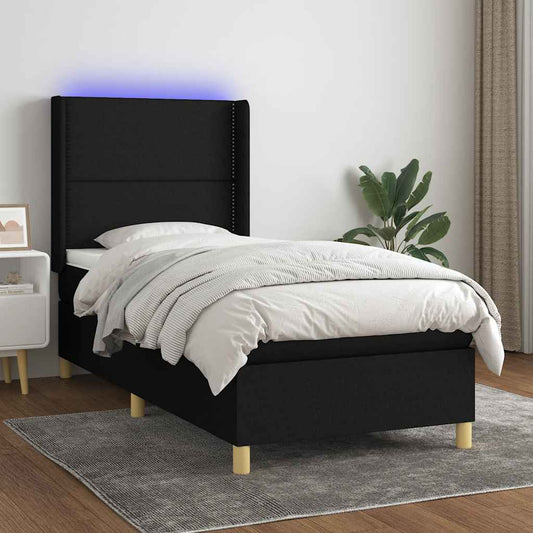Boxspring met matras en LED stof zwart 100x200 cm is nu te koop bij PeponiXL, paradijselijk wonen!
