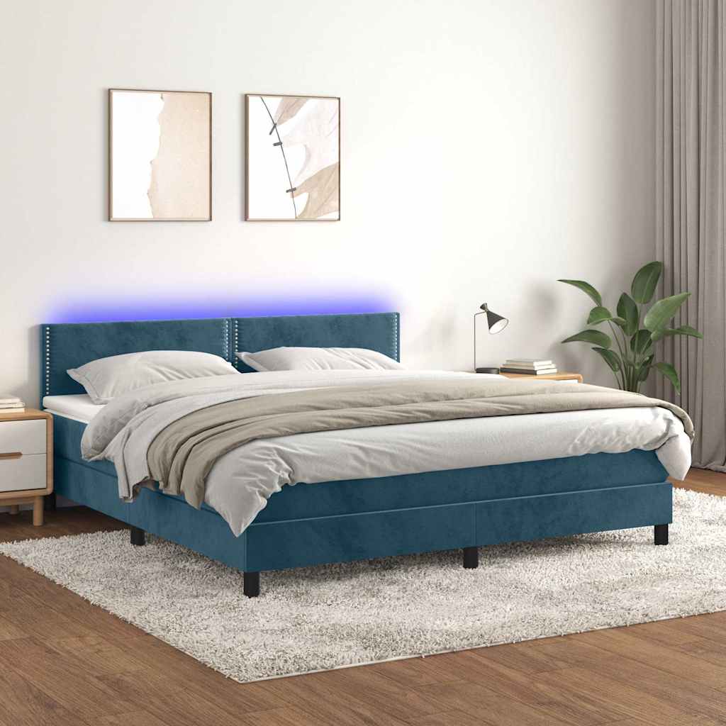 Boxspring met matras en LED fluweel donkerblauw 160x200 cm is nu te koop bij PeponiXL, paradijselijk wonen!