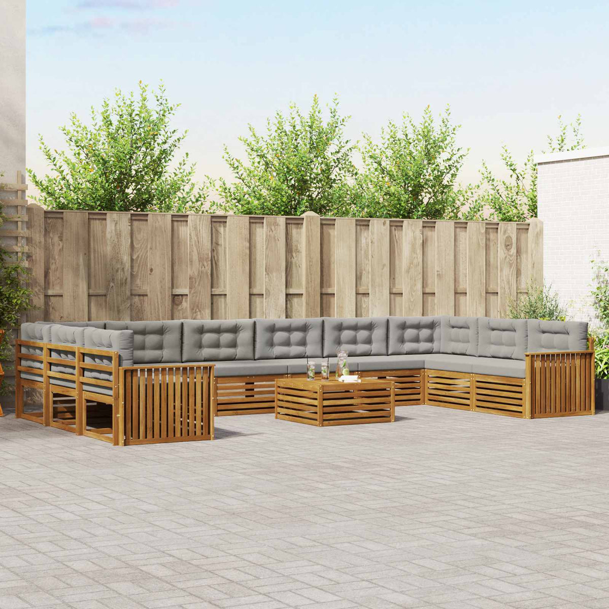 Sofa-Sets 11 pcs Natuurlijk en Lichtgrijs Massief Acaciahout is nu te koop bij PeponiXL, paradijselijk wonen!
