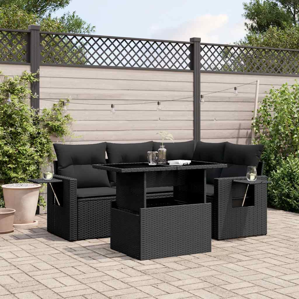 5-delige Loungeset met kussens poly rattan zwart is nu te koop bij PeponiXL, paradijselijk wonen!