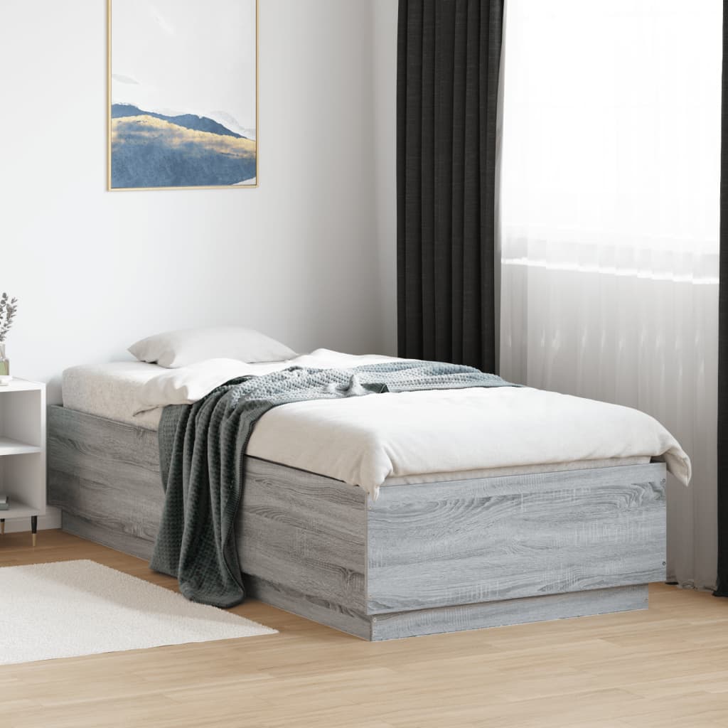 Bedframe met LED-verlichting grijs sonoma eikenkleurig 90x200cm is nu te koop bij PeponiXL, paradijselijk wonen!
