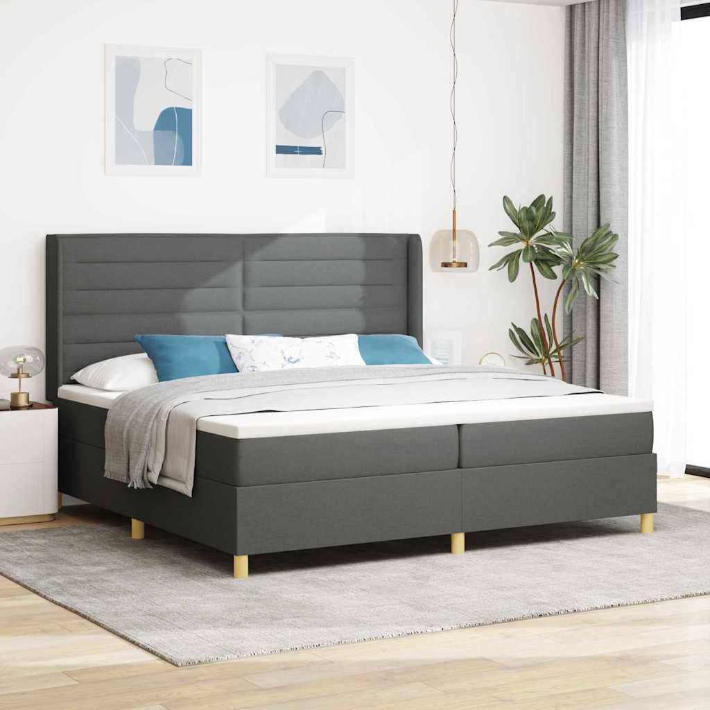 Boxspringbed met matras met LED Grijs 200 x 200 cm Stof is nu te koop bij PeponiXL, paradijselijk wonen!