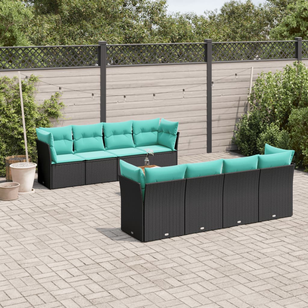 9-delige Loungeset met kussens poly rattan zwart is nu te koop bij PeponiXL, paradijselijk wonen!