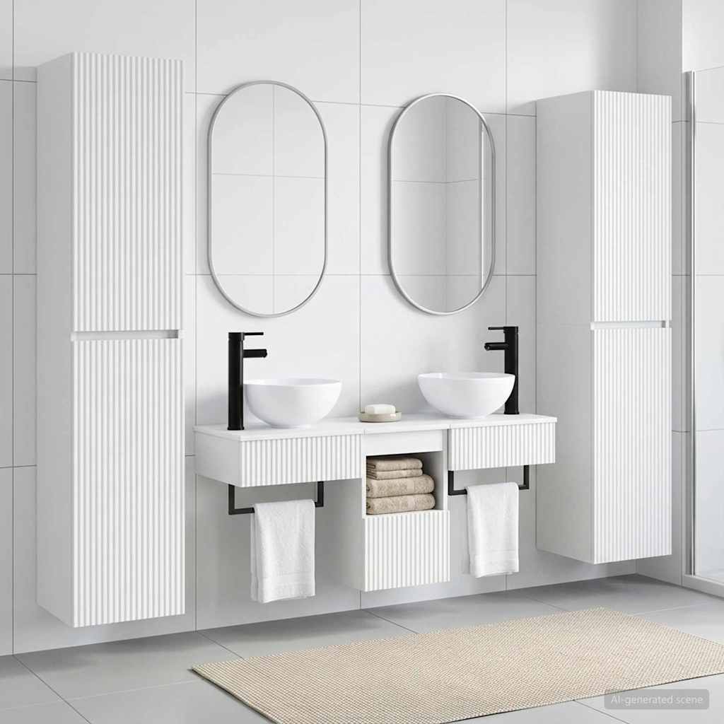 Badkamermeubelset 5 st Wit 33 x 34,5 x 160 cm Bewerkt hout is nu te koop bij PeponiXL, paradijselijk wonen!