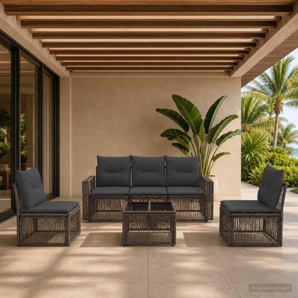 Tuinbankenset 6 pcs Grijs en Donkergrijs poly rattan is nu te koop bij PeponiXL, paradijselijk wonen!