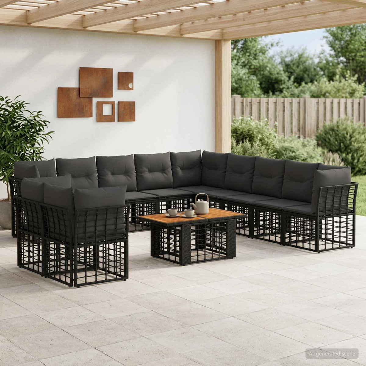 Tuinbankenset 12 st Zwart en Donkergrijs poly rattan is nu te koop bij PeponiXL, paradijselijk wonen!