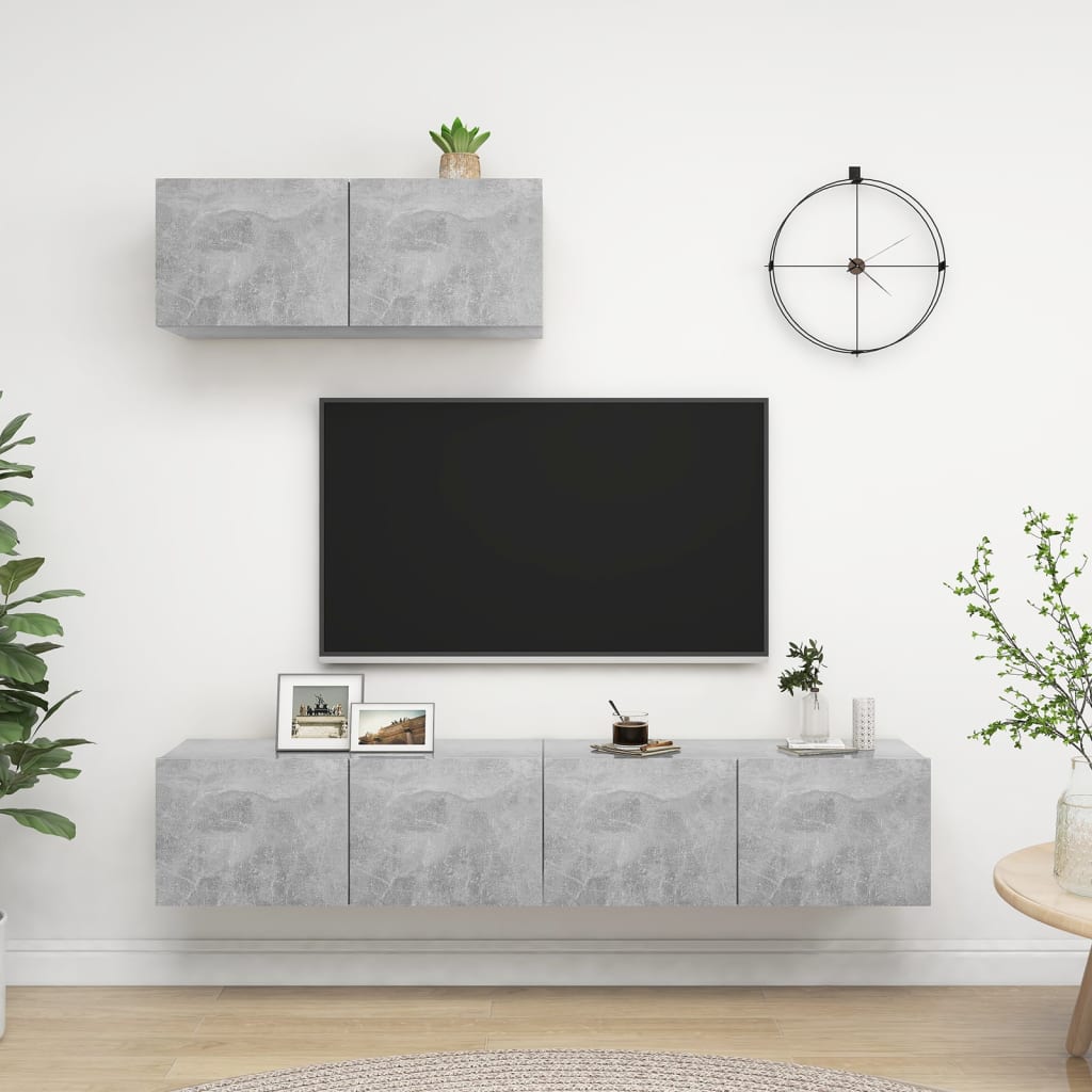 Tv-meubelen 3 st bewerkt hout betongrijs is nu te koop bij PeponiXL, paradijselijk wonen!