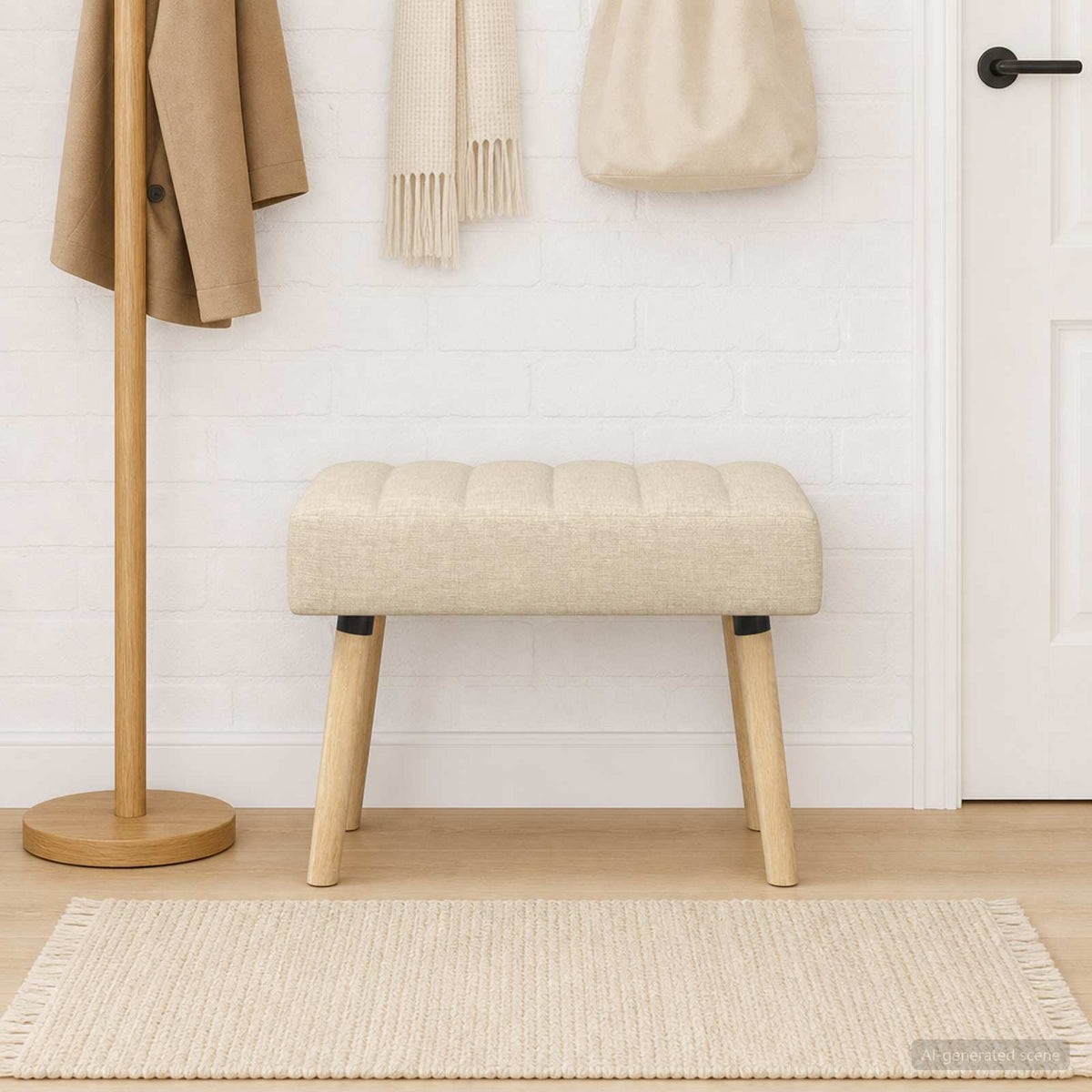 Kanaal-geplooide bank Crèmekleurig 60 x 40 x 45 cm Stof is nu te koop bij PeponiXL, paradijselijk wonen!