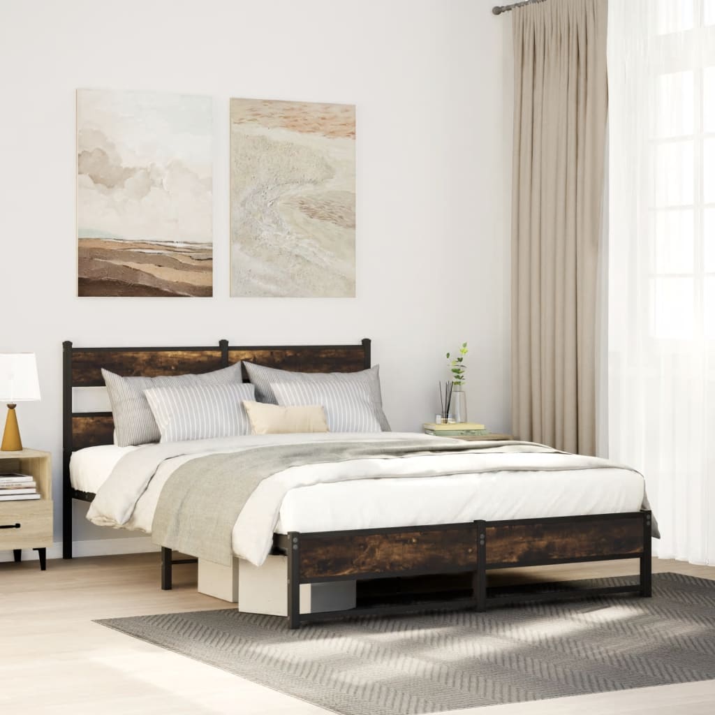 Bedframe zonder matras metaal gerookt eikenkleurig 135x190 cm is nu te koop bij PeponiXL, paradijselijk wonen!