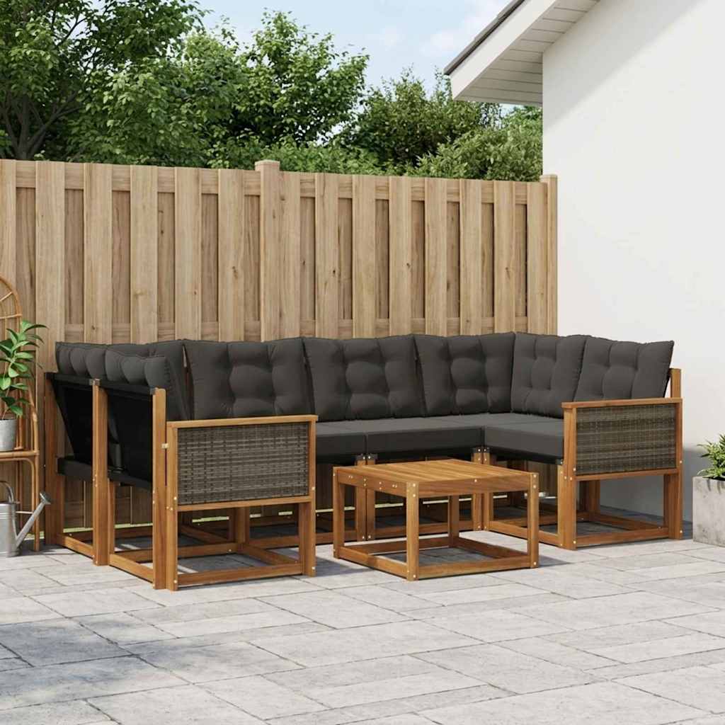 Buiten bankenset met kussen 7 pcs Naturel en Zwart is nu te koop bij PeponiXL, paradijselijk wonen!