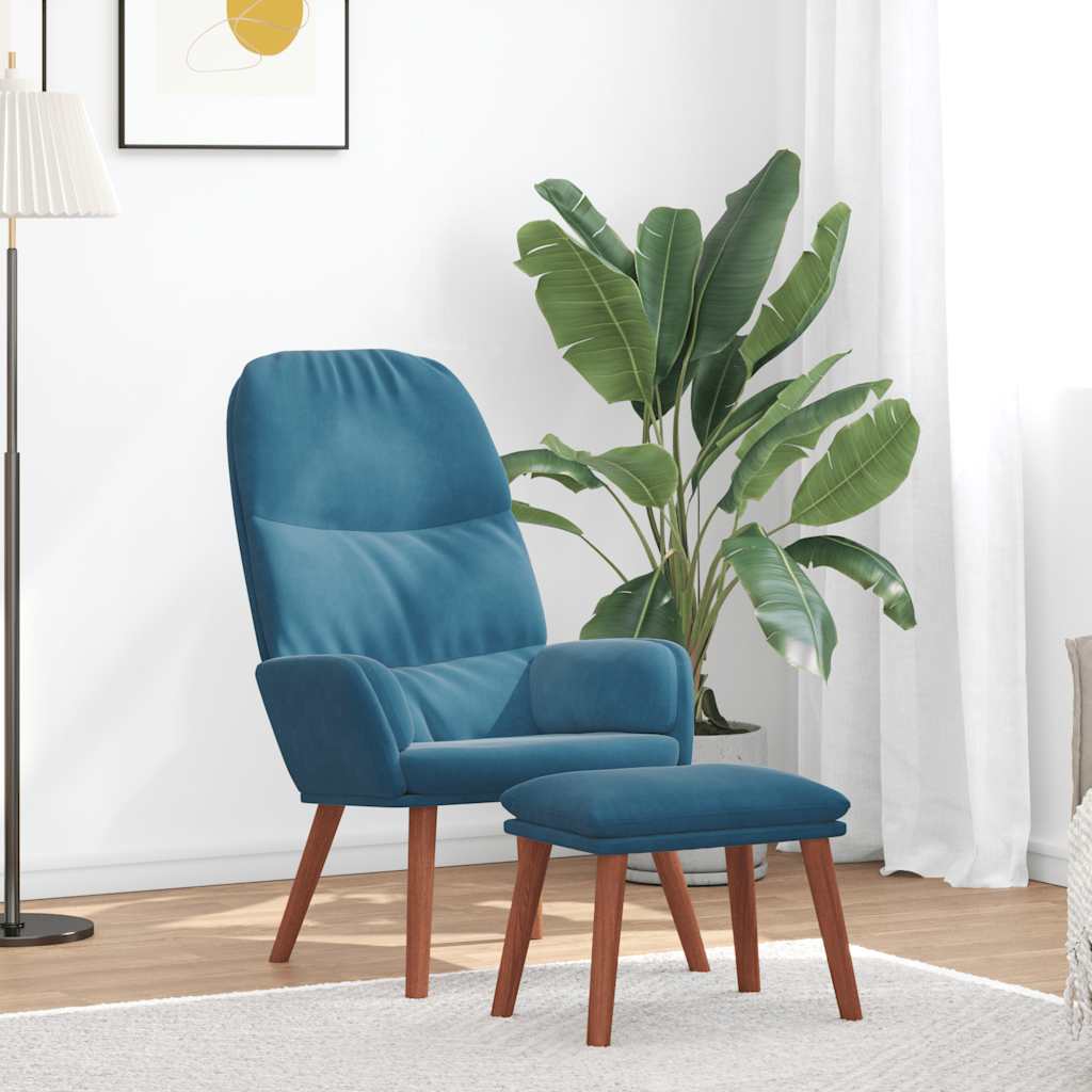 Relaxstoel met voetenbank fluweel blauw is nu te koop bij PeponiXL, paradijselijk wonen!