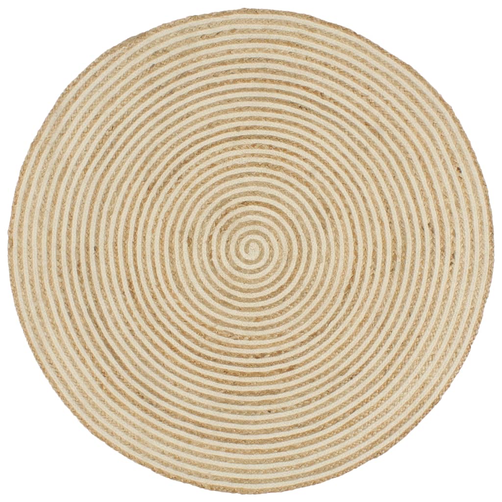 Vloerkleed handgemaakt met spiraal ontwerp 120 cm jute wit is nu te koop bij PeponiXL, paradijselijk wonen!