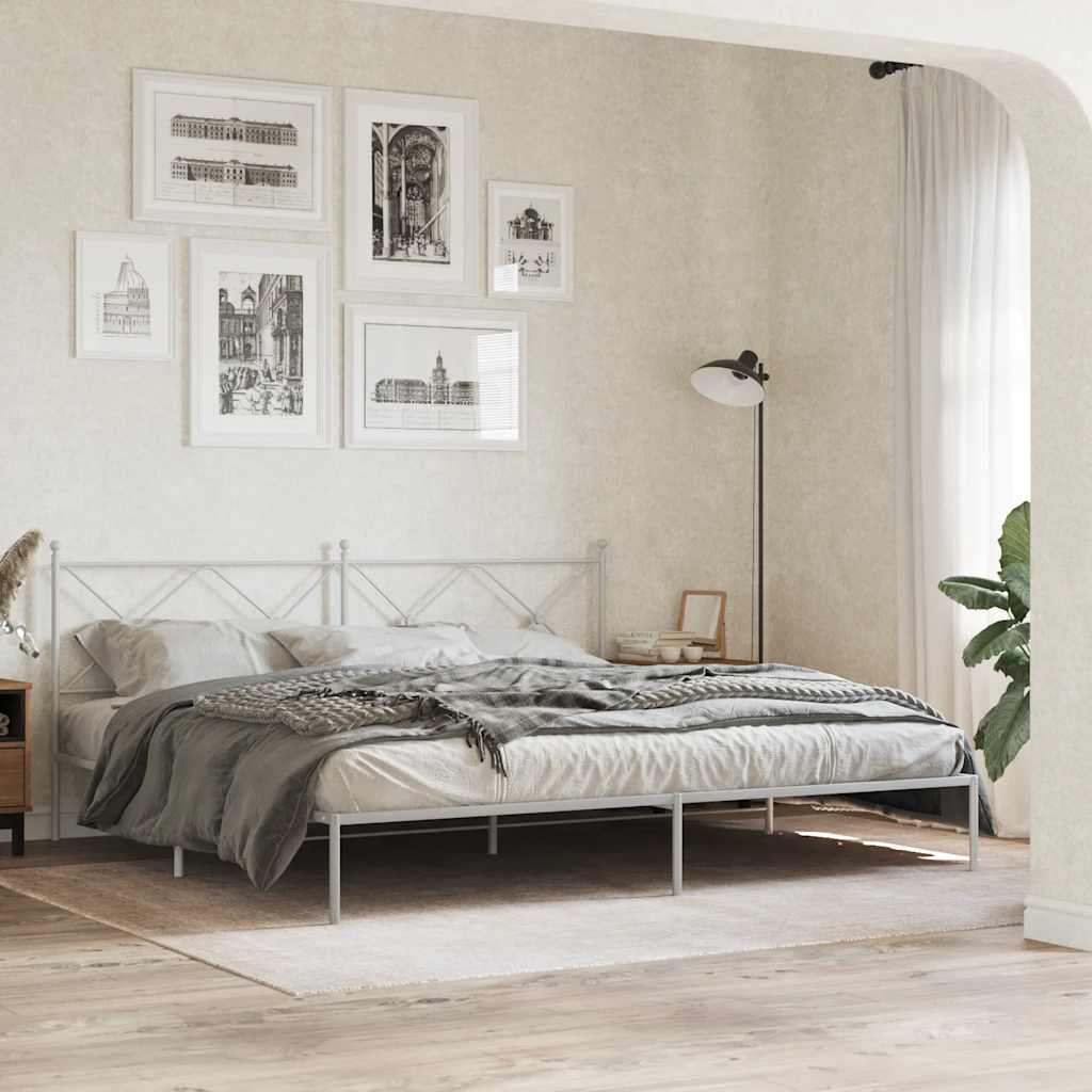 Bedframe met hoofdbord metaal wit 193x203 cm is nu te koop bij PeponiXL, paradijselijk wonen!