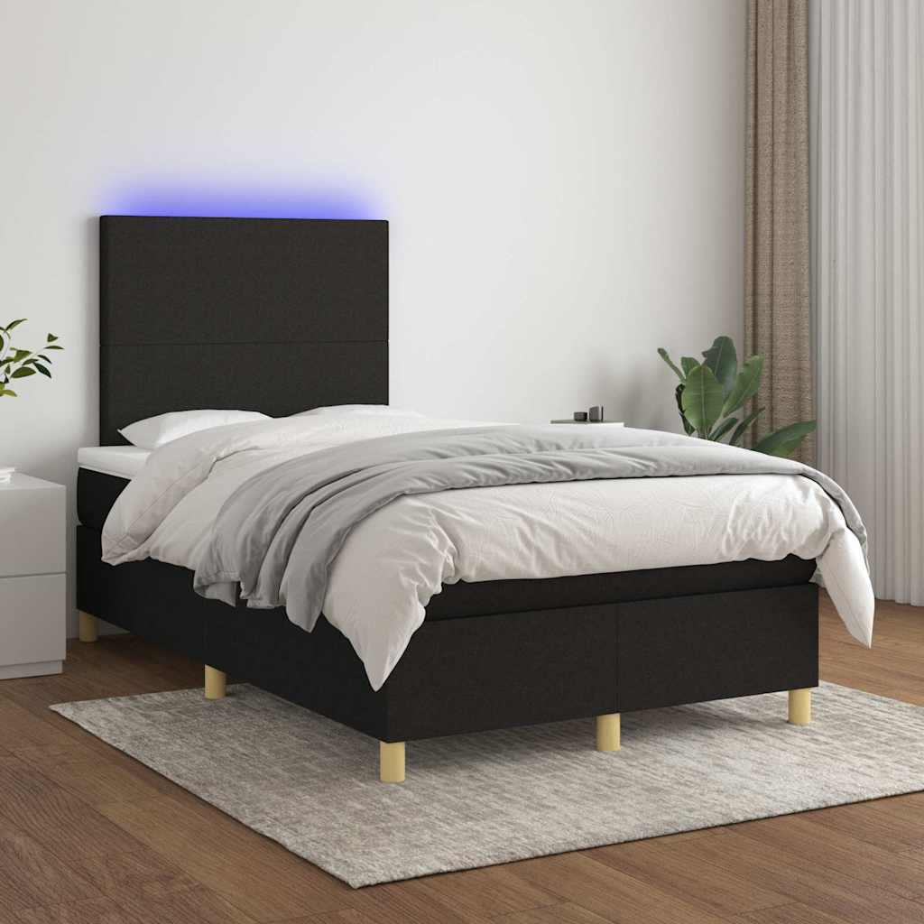 Boxspring met matras en LED stof zwart 120x200 cm is nu te koop bij PeponiXL, paradijselijk wonen!