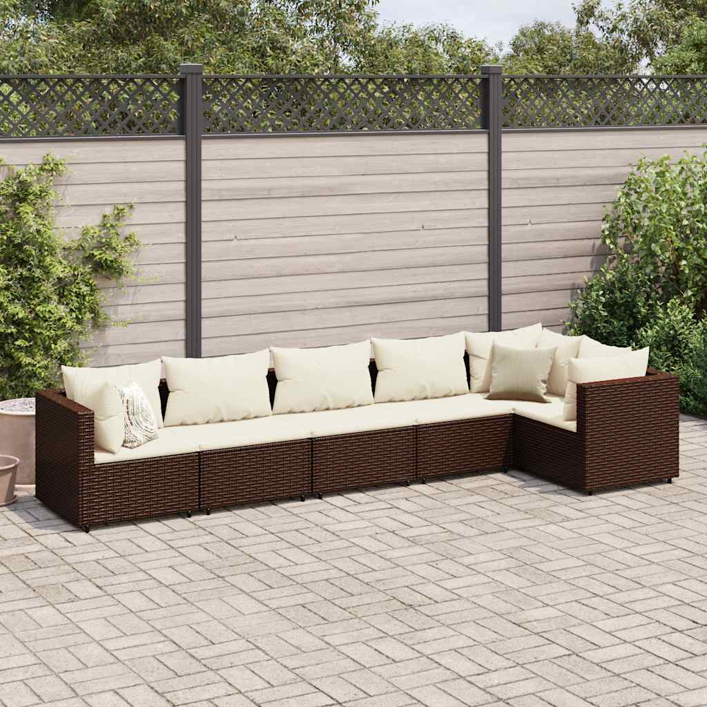 6-delige Loungeset met kussens poly rattan bruin is nu te koop bij PeponiXL, paradijselijk wonen!