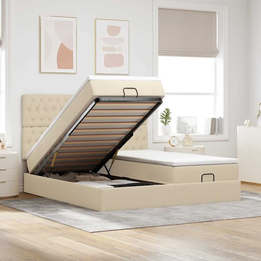 Ottoman bed met matrassen 180x200cm stof crèmekleurig is nu te koop bij PeponiXL, paradijselijk wonen!