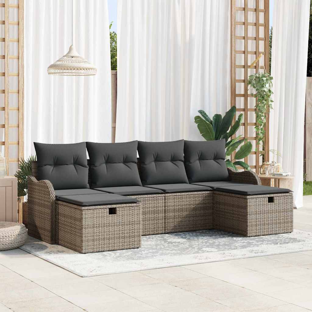 Tuin Sofa Set 6 st Grijs poly rattan is nu te koop bij PeponiXL, paradijselijk wonen!