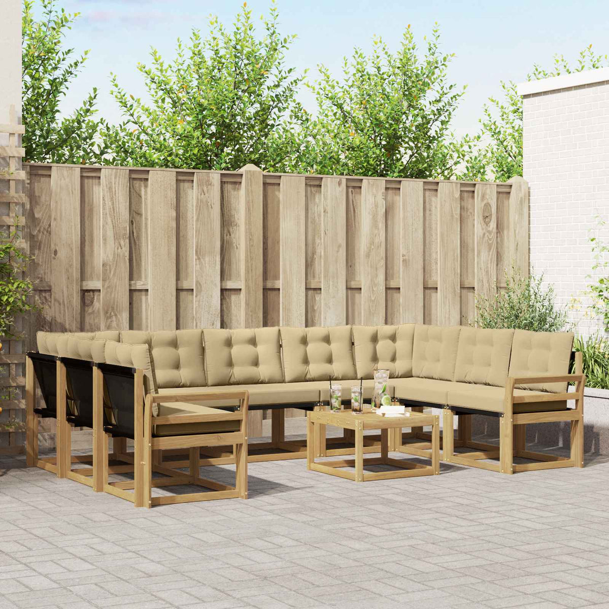 Buiten bankenset met kussen 10 pcs Wit en Beige is nu te koop bij PeponiXL, paradijselijk wonen!