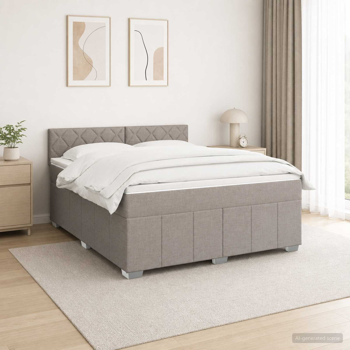 Boxspringbed met matras met hoofdeinde Taupe 160 x 200 cm Stof is nu te koop bij PeponiXL, paradijselijk wonen!