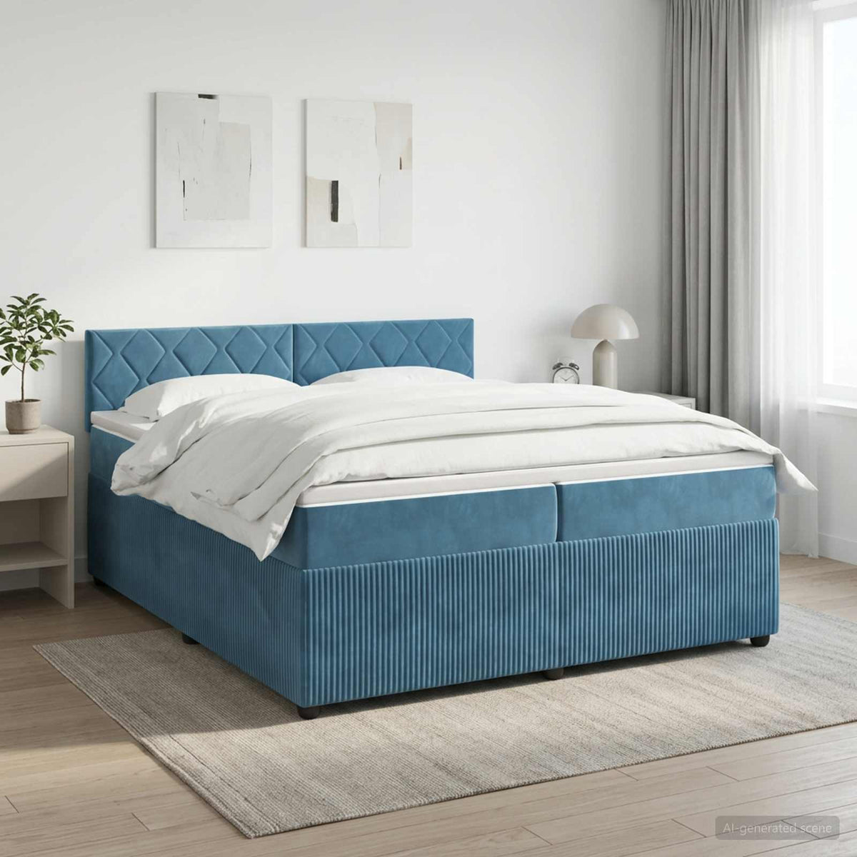 Boxspringbed met matras Donkerblauw 200 x 200 cm Fluweel is nu te koop bij PeponiXL, paradijselijk wonen!