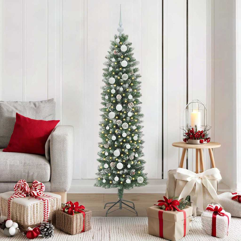 Kunstmatige slanke kerstboom met 150 LED Groen en Wit 150 cm is nu te koop bij PeponiXL, paradijselijk wonen!