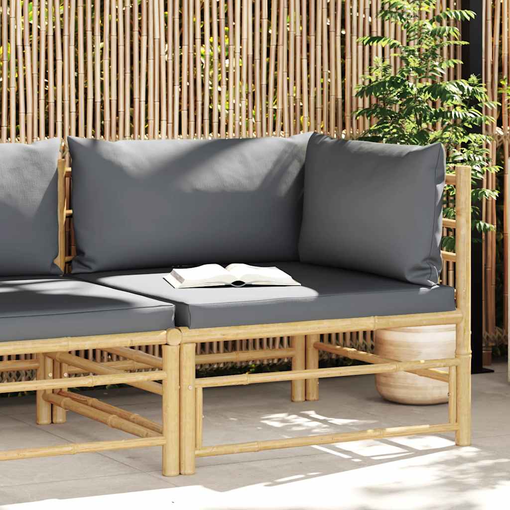 Tuinhoekbank met donkergrijze kussens bamboe is nu te koop bij PeponiXL, paradijselijk wonen!