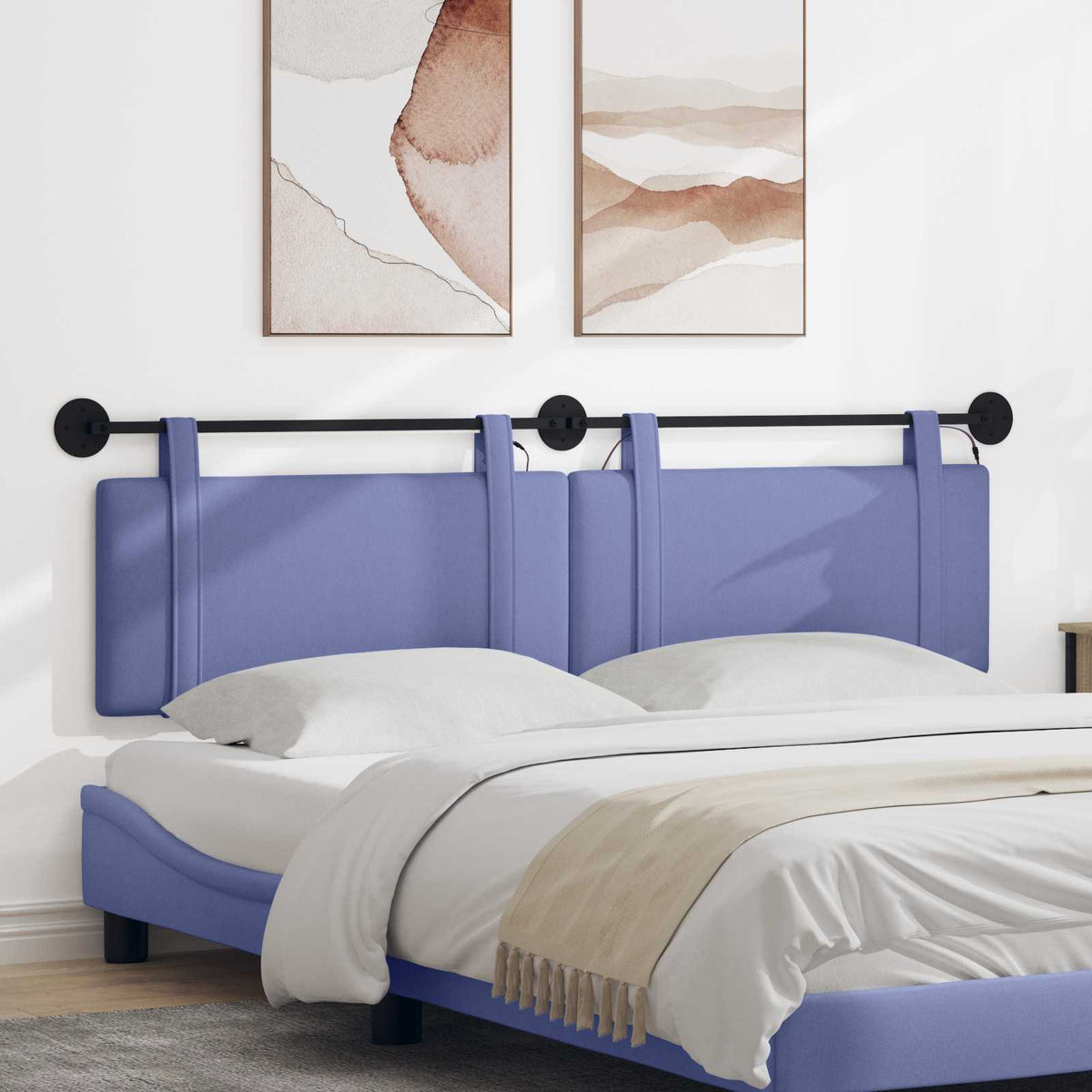 Hangend hoofdbord Met LED-verlichting Jeans Blauw Stof is nu te koop bij PeponiXL, paradijselijk wonen!