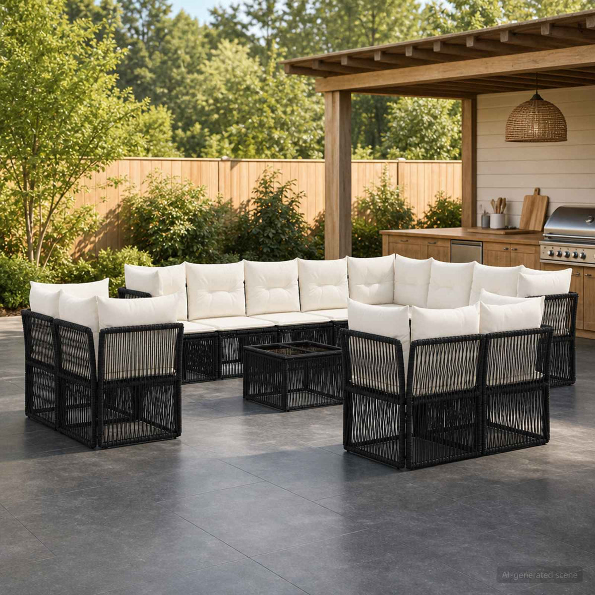 Tuinbankenset 13 pcs Zwart poly rattan is nu te koop bij PeponiXL, paradijselijk wonen!