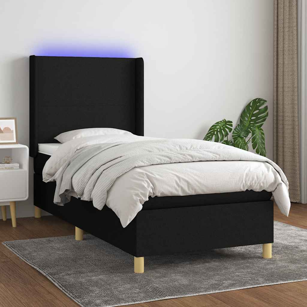 Boxspring met matras en LED stof zwart 90x200 cm is nu te koop bij PeponiXL, paradijselijk wonen!